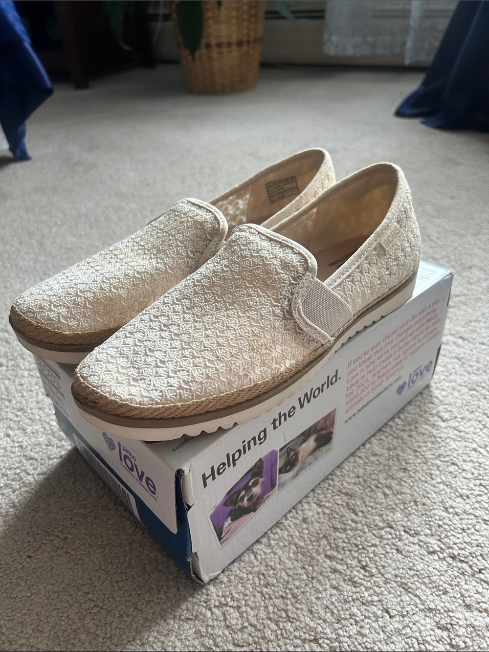 Sketchers Bobs Cream Eyelet Slip On Shoes